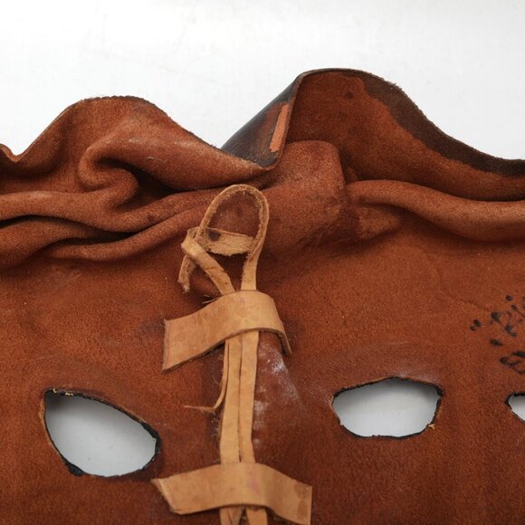 Vintage Leather Comedy Tragedy Masks Wall Decor Theater Brown Gold Brazil - Picture 7 of 9